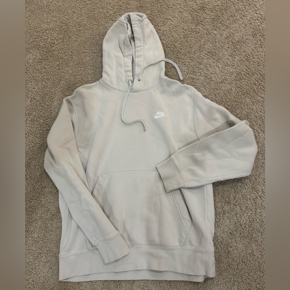 Nike Men's Light Beige Crewneck Hoodie with White Swoosh